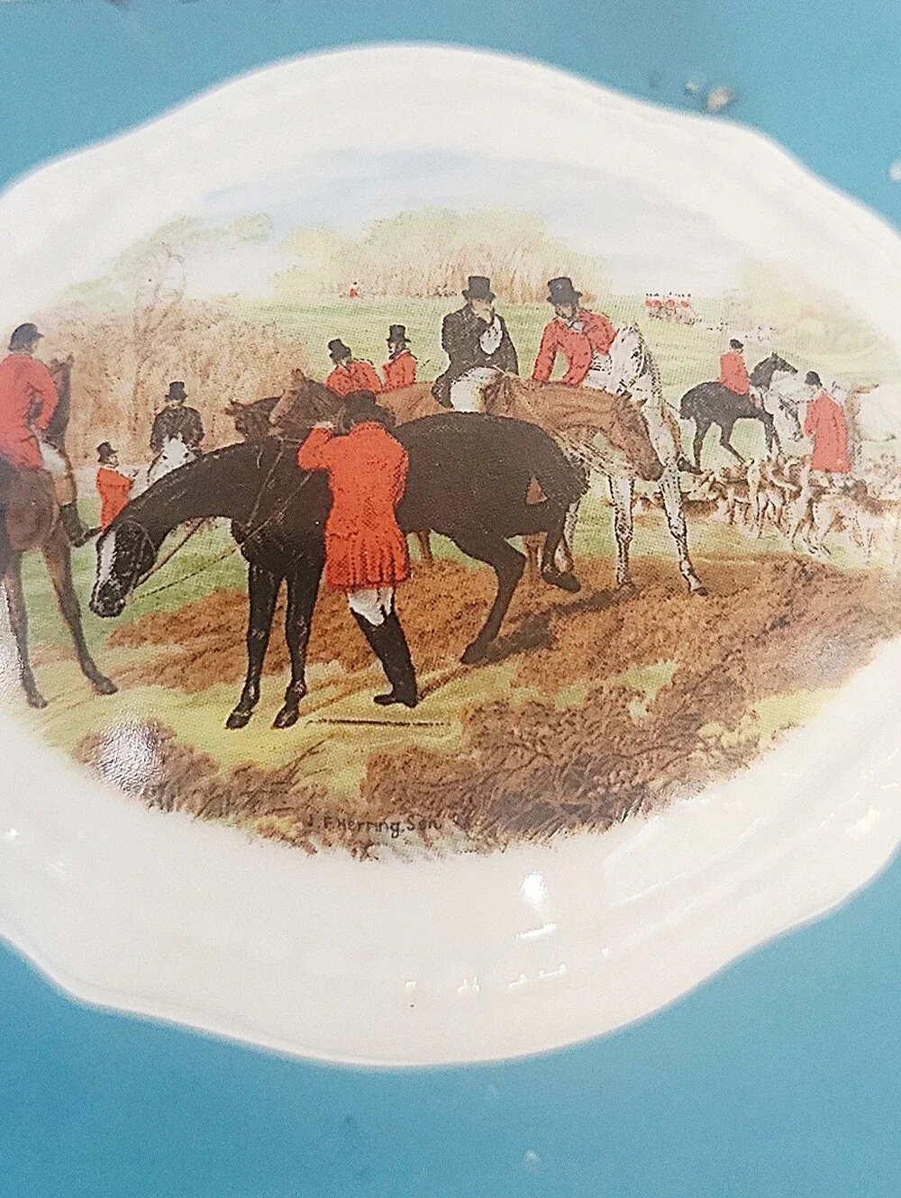 Vintage J.F. Herring Son Equestrian Fox Hunt Bone China Trinket Box The Huntsman